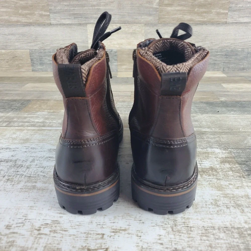 Steve Madden Saal Mens Ankle Boots Sz 9.5 D Brown Lace Up Side Zip